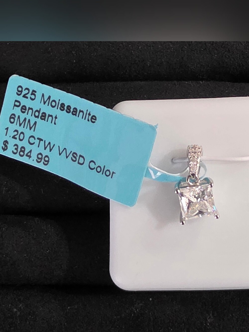 6MM Princess Cut Moissanite Pendant 925 Sterling Silver